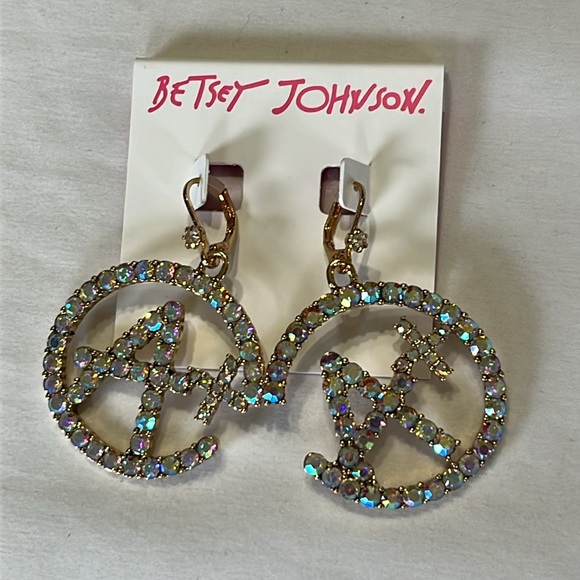 Betsey Johnson A+ School Collection Drop Earrings Pave Iridescent Crystal NWT - Picture 3 of 6